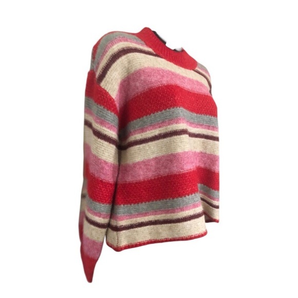 Jessica Simpson pink multi‎ striped fuzzy high crewneck sweater size small new - Picture 5 of 15